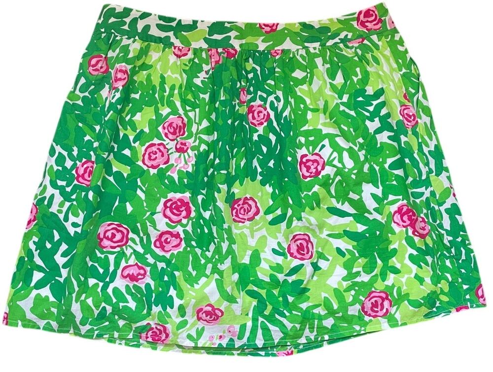 Lilly Pulitzer Mini Whitley Skirt Green/Pink Rose Size 10